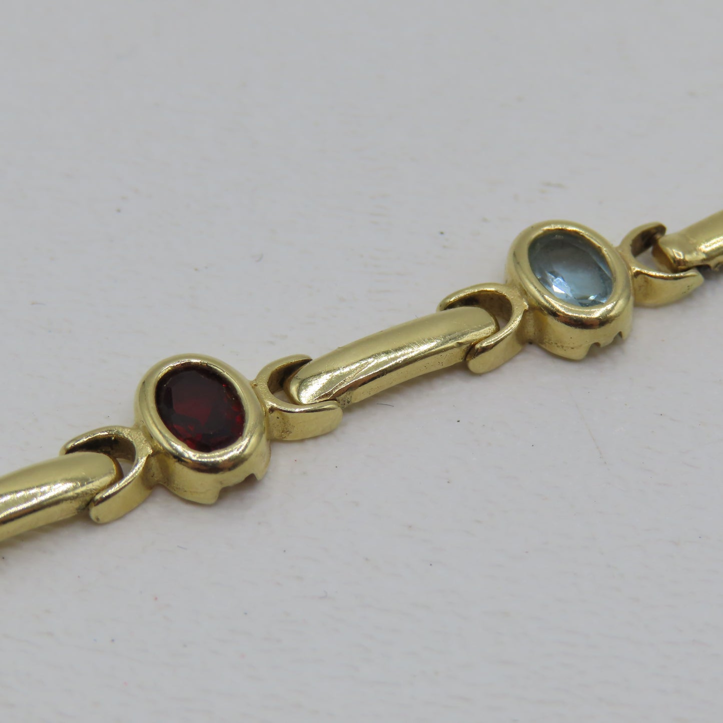14K Yellow Gold Multicolor Gem Stone Bar Link Bracelet 8.9mm 7" 15.5g