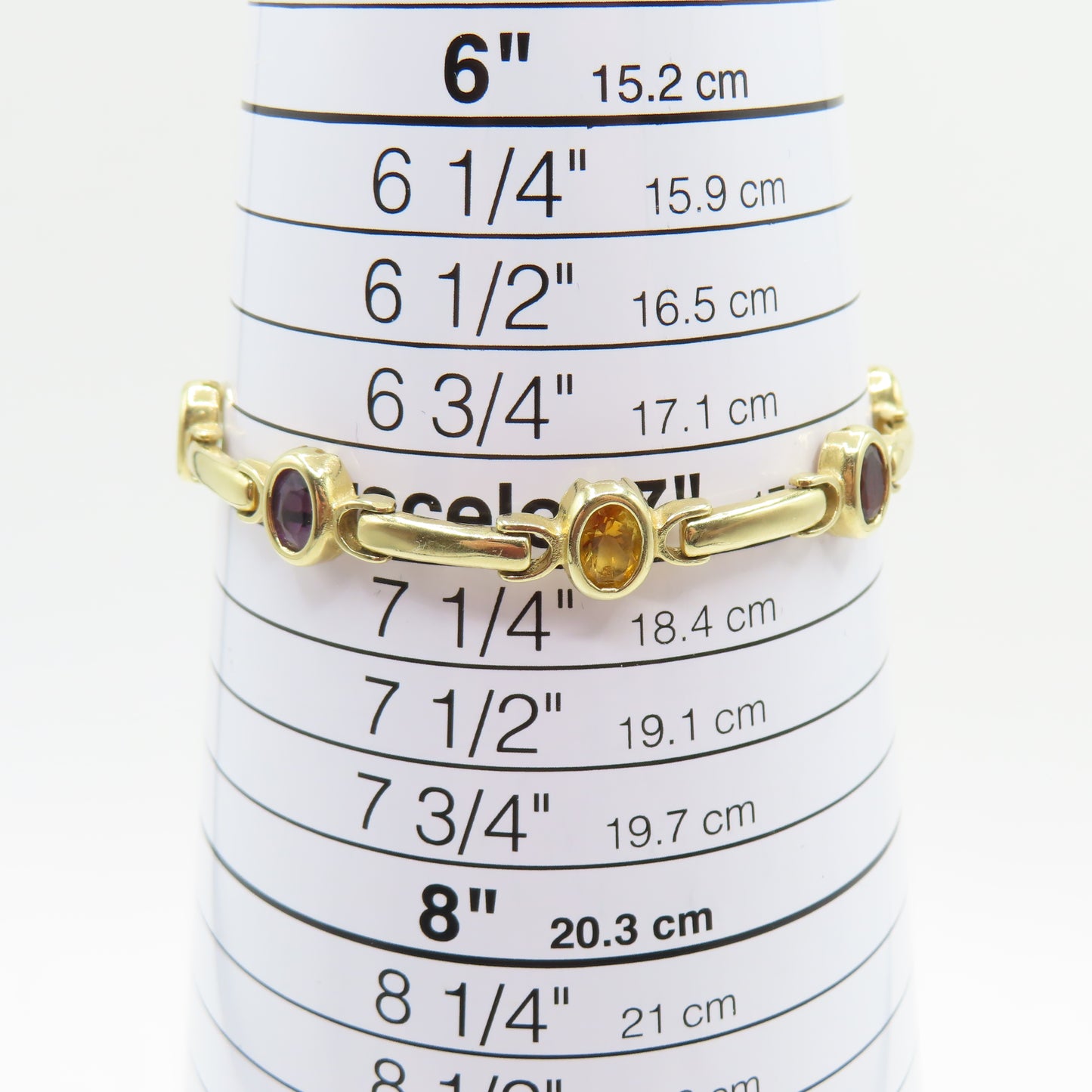 14K Yellow Gold Multicolor Gem Stone Bar Link Bracelet 8.9mm 7" 15.5g