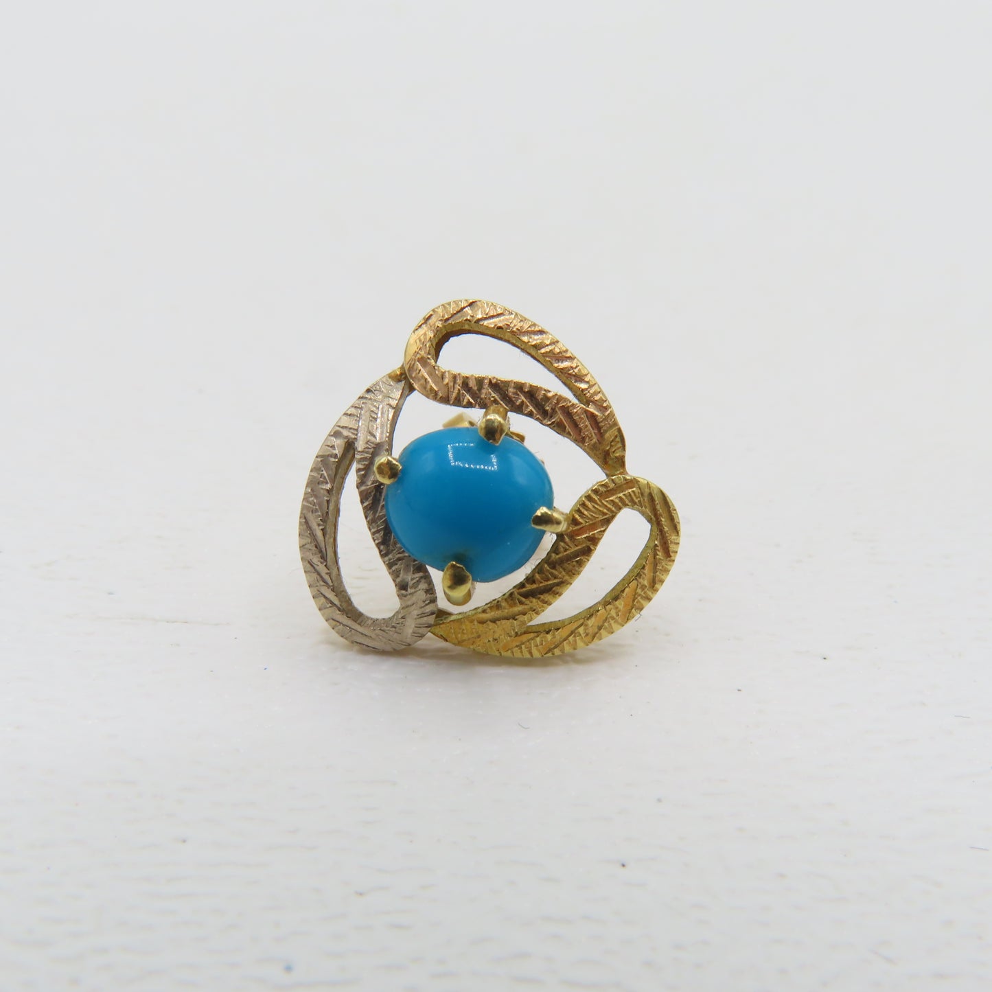 18K Gold Round Turquoise Stud Earrings 5.2g