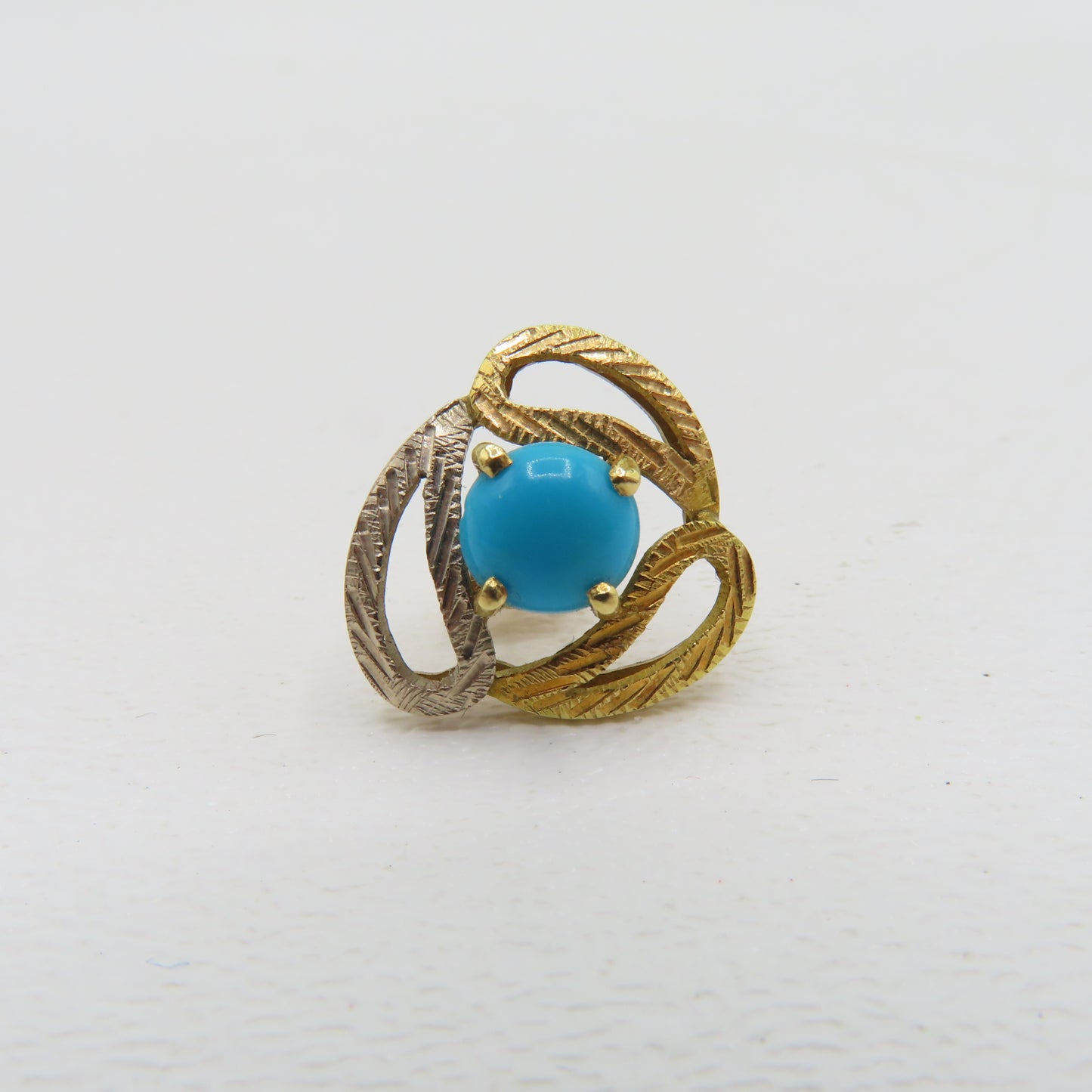 18K Gold Round Turquoise Stud Earrings 5.2g