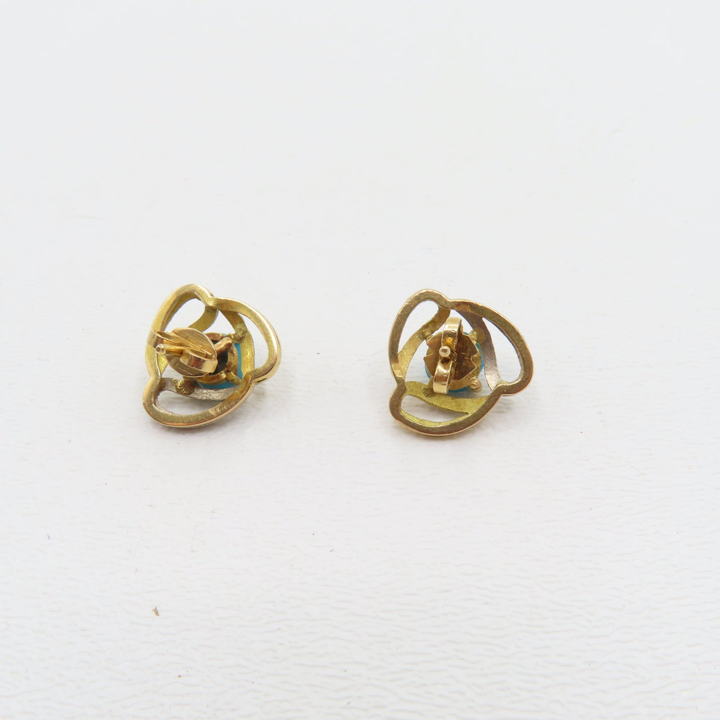 18K Gold Round Turquoise Stud Earrings 5.2g