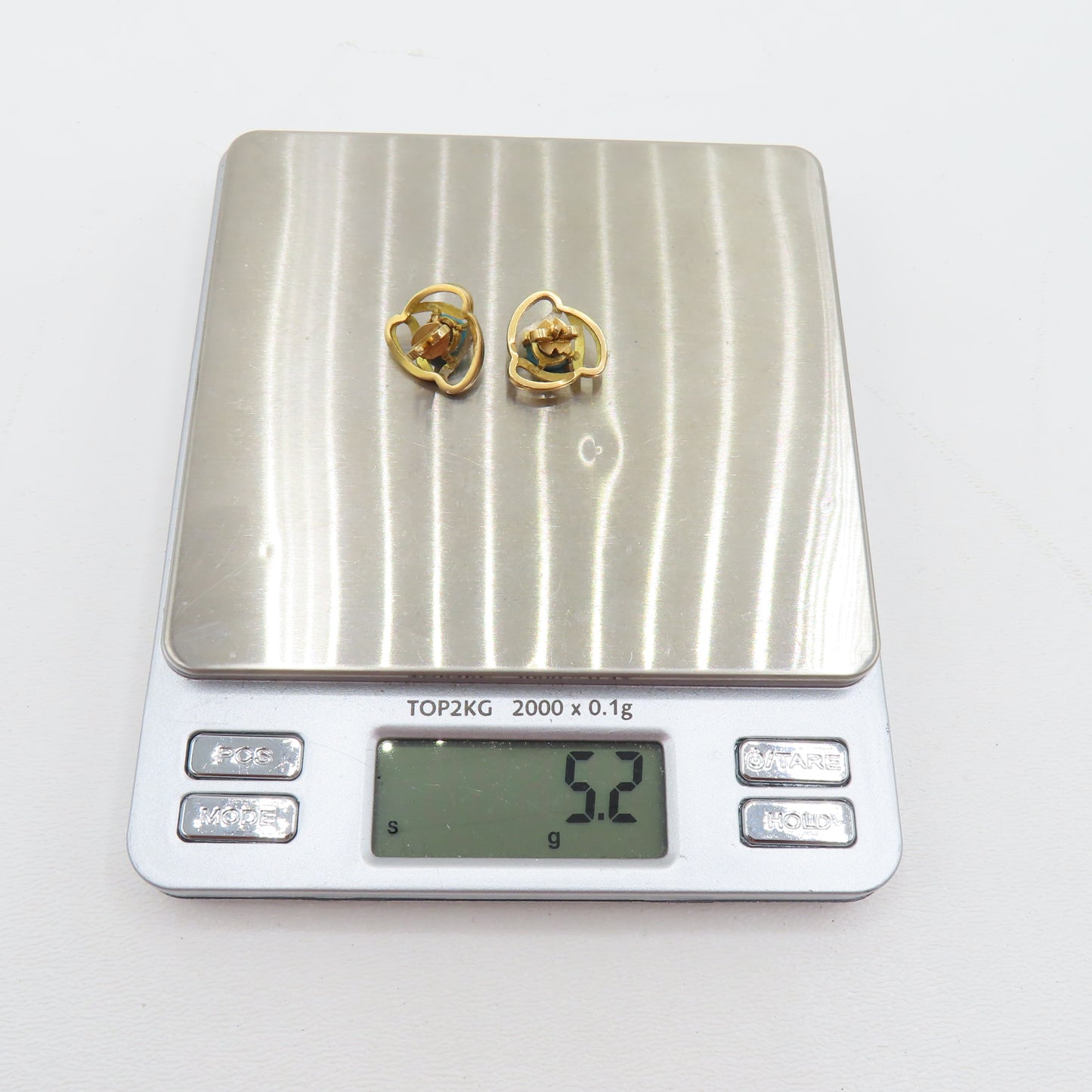 18K Gold Round Turquoise Stud Earrings 5.2g