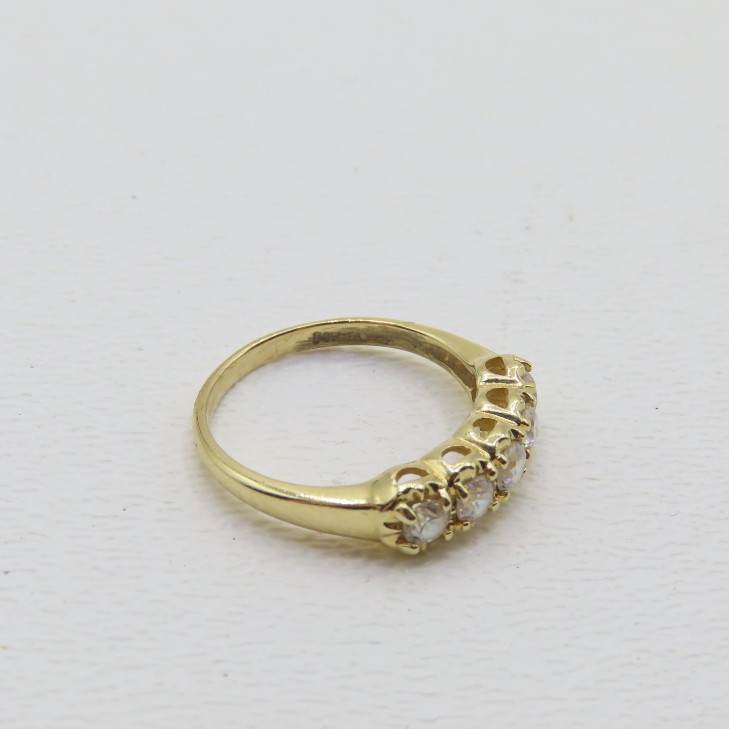 14K Yellow Gold CZ Eternity Bang Ring Size 4 1.8g
