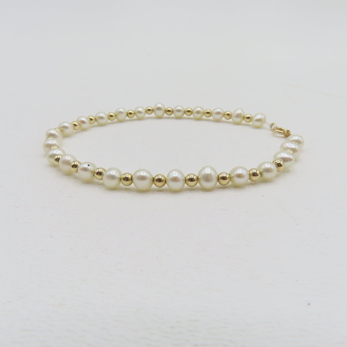 14K Yellow Gold Beaded Pearls Bracelet 4mm 7" 3.5g