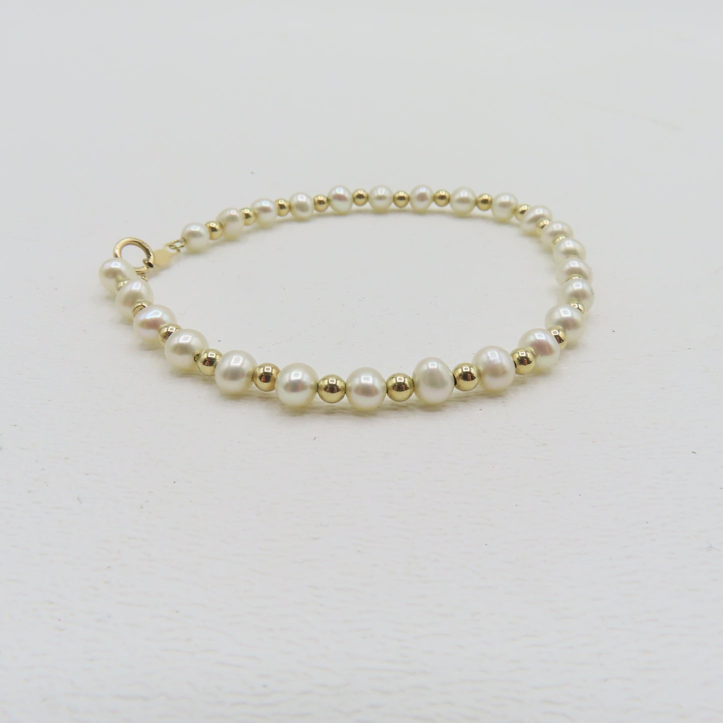 14K Yellow Gold Beaded Pearls Bracelet 4mm 7" 3.5g