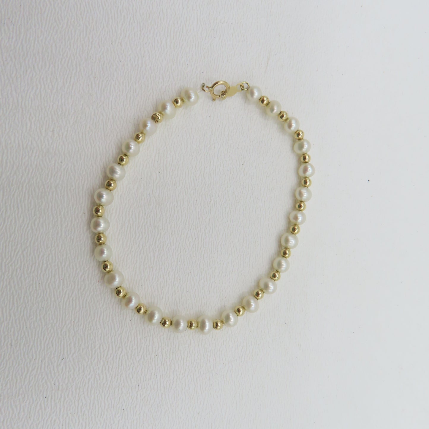 14K Yellow Gold Beaded Pearls Bracelet 4mm 7" 3.5g