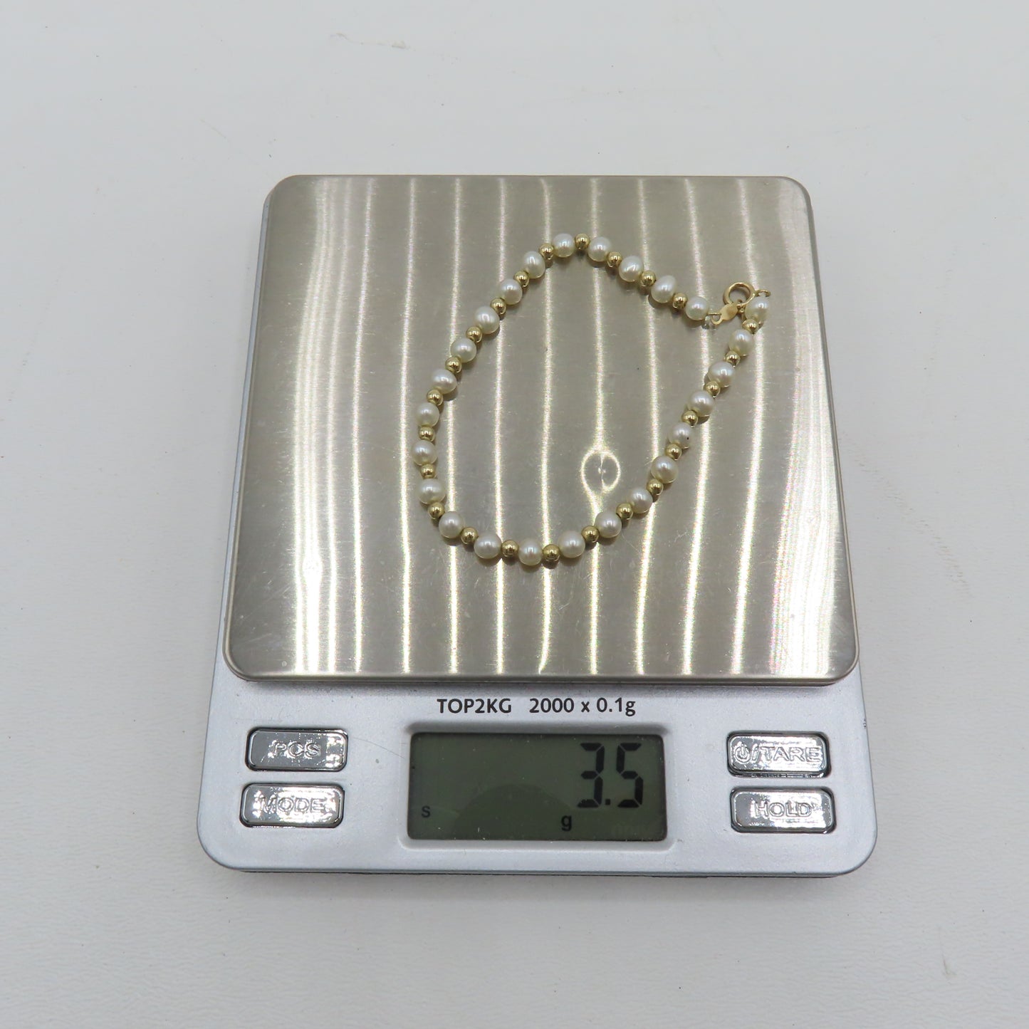 14K Yellow Gold Beaded Pearls Bracelet 4mm 7" 3.5g