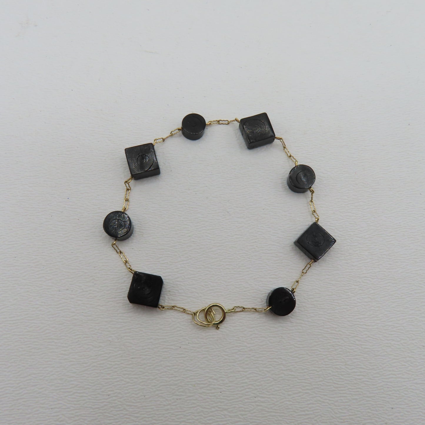 14K Yellow Gold Geometric Station Peanut Link Bracelet 7" 3.5g