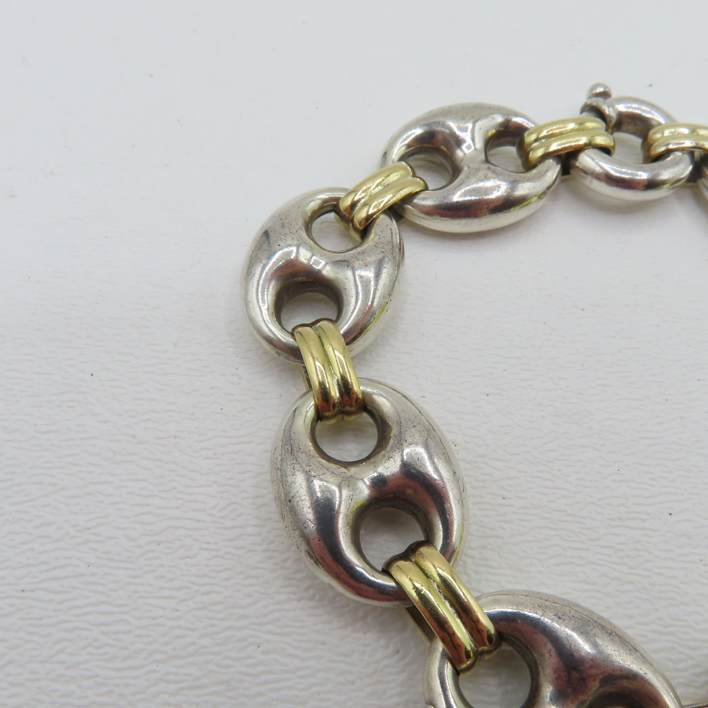 Sterling Silver & 18K Yellow Gold Puffy Mariner Link Bracelet 7-1/4" 26.5g