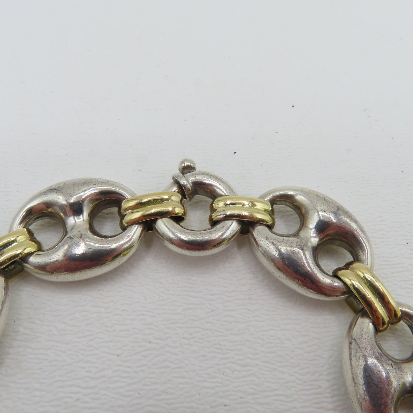 Sterling Silver & 18K Yellow Gold Puffy Mariner Link Bracelet 7-1/4" 26.5g