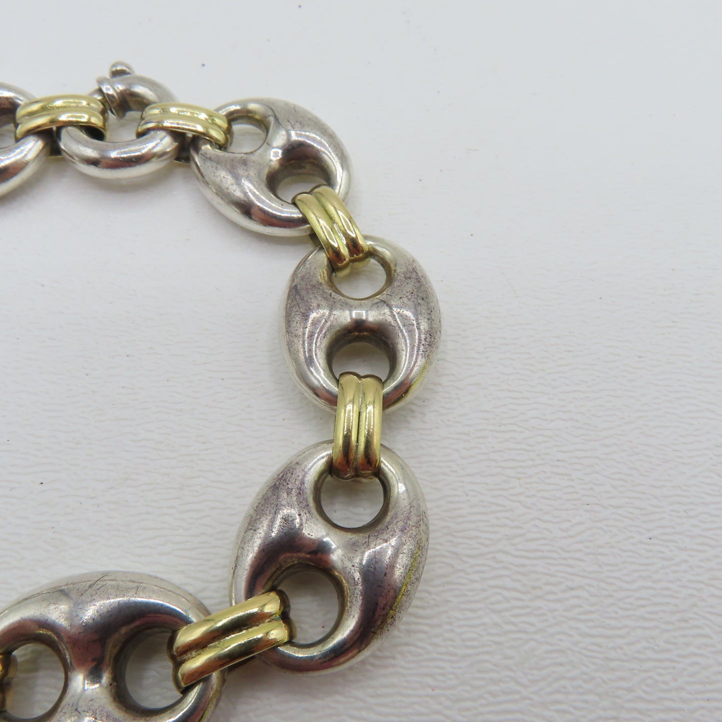 Sterling Silver & 18K Yellow Gold Puffy Mariner Link Bracelet 7-1/4" 26.5g