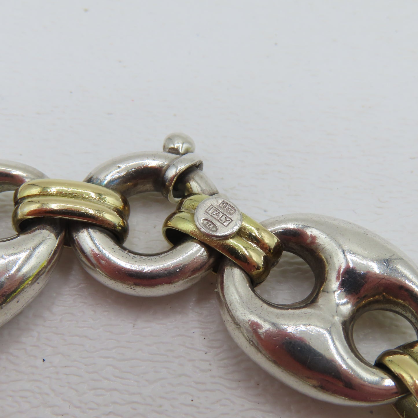 Sterling Silver & 18K Yellow Gold Puffy Mariner Link Bracelet 7-1/4" 26.5g