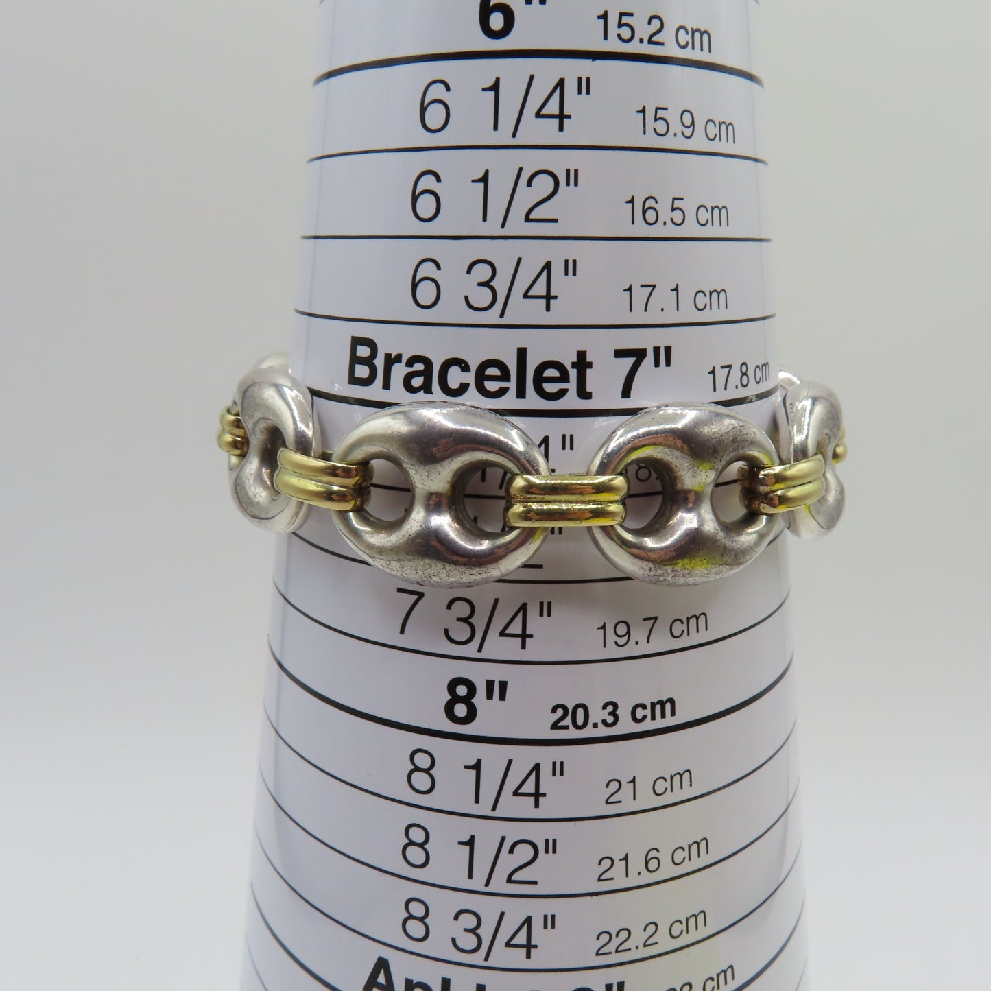 Sterling Silver & 18K Yellow Gold Puffy Mariner Link Bracelet 7-1/4" 26.5g