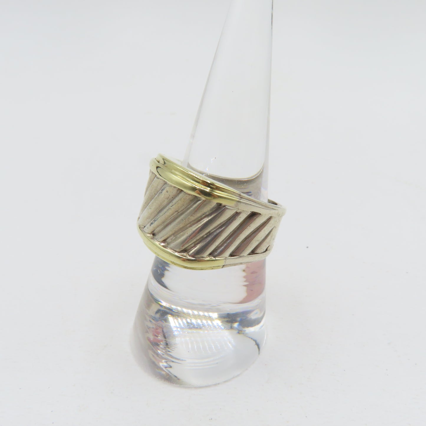 David Yurman Sterling Silver & 14K Gold Cigar Ring Open Band Size 7.75 7.5g