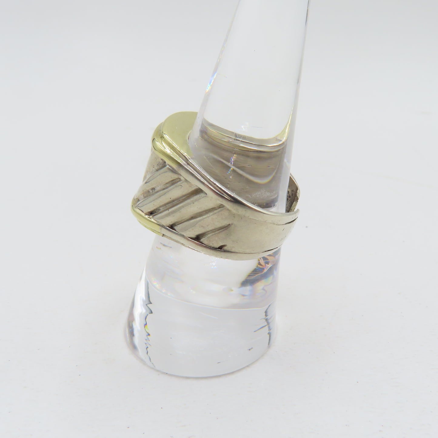 David Yurman Sterling Silver & 14K Gold Cigar Ring Open Band Size 7.75 7.5g