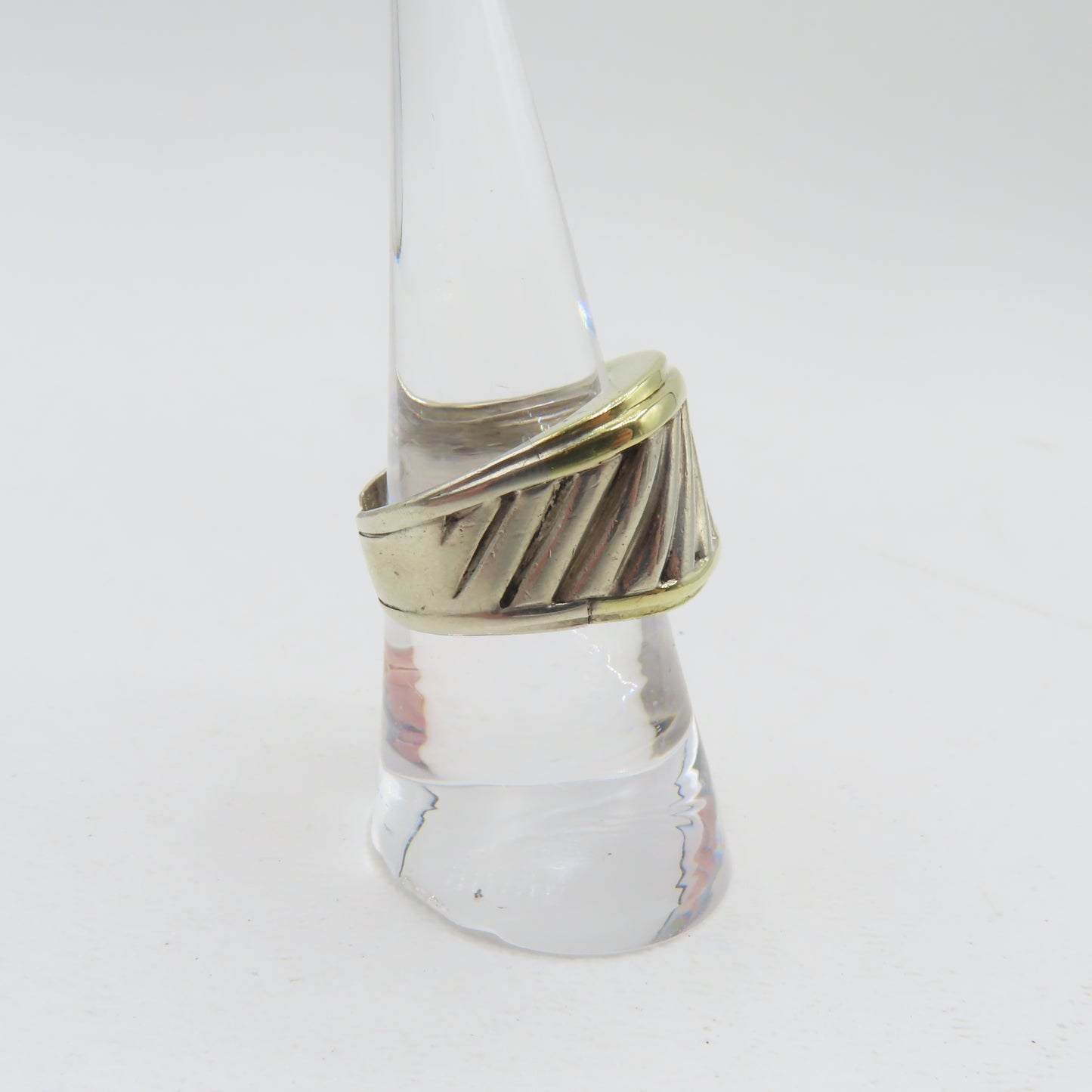 David Yurman Sterling Silver & 14K Gold Cigar Ring Open Band Size 7.75 7.5g