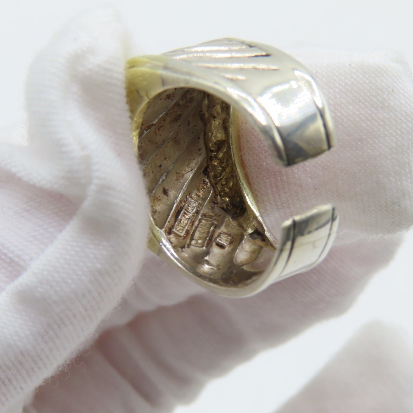 David Yurman Sterling Silver & 14K Gold Cigar Ring Open Band Size 7.75 7.5g