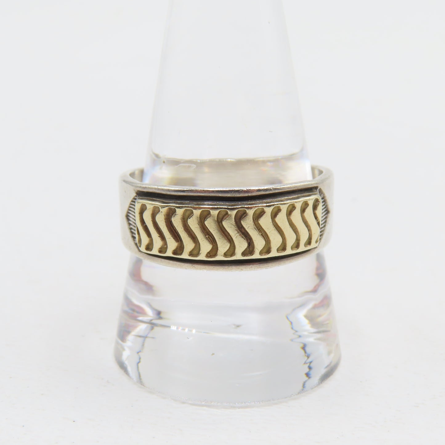 MM Rogers Sterling Silver & 14K Gold Two Tone Band Ring Size 11 6.5g