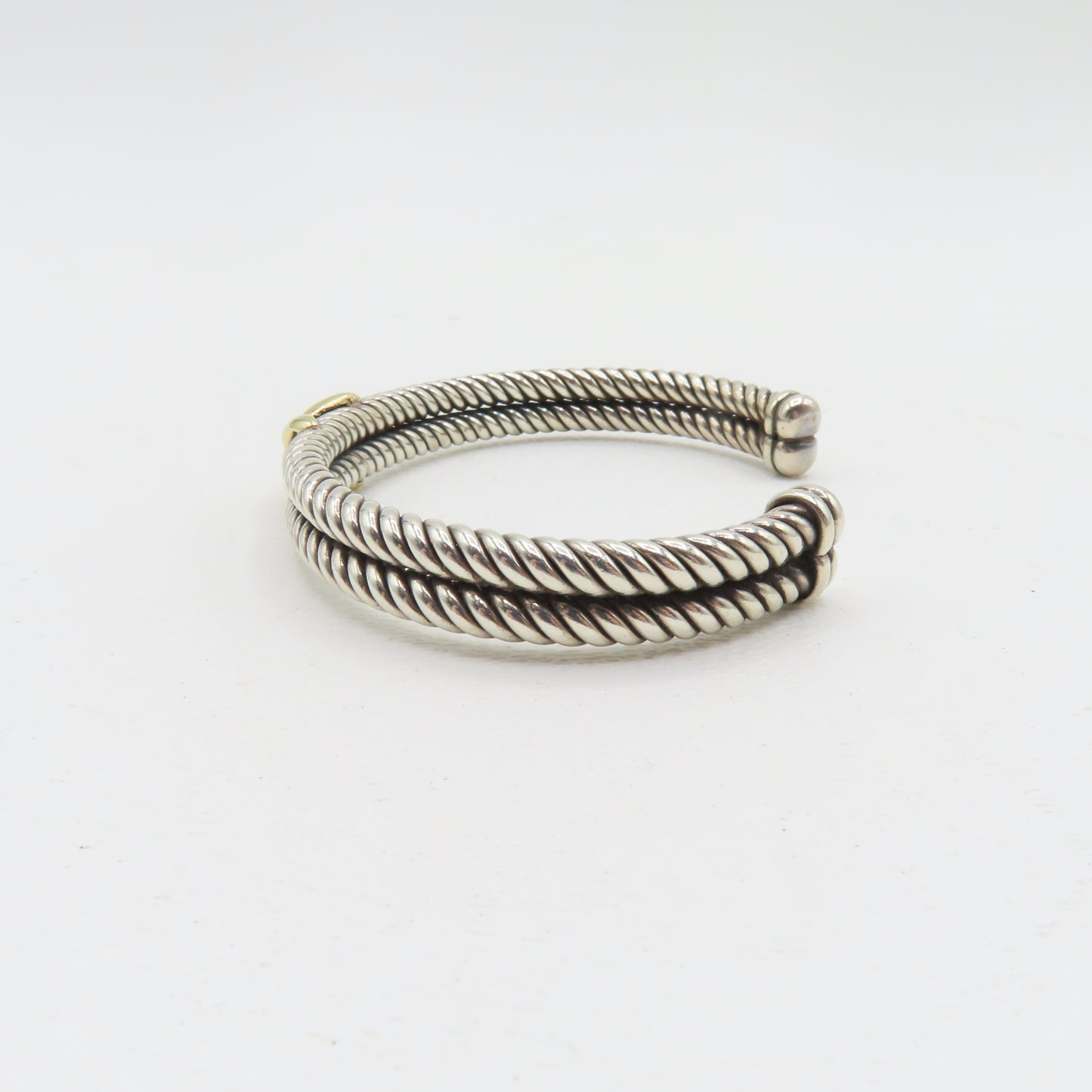 RdM Italy Sterling Silver & 18K Gold X Double Cable Cuff Bracelet 8.5mm 6-3/4" 20.7g