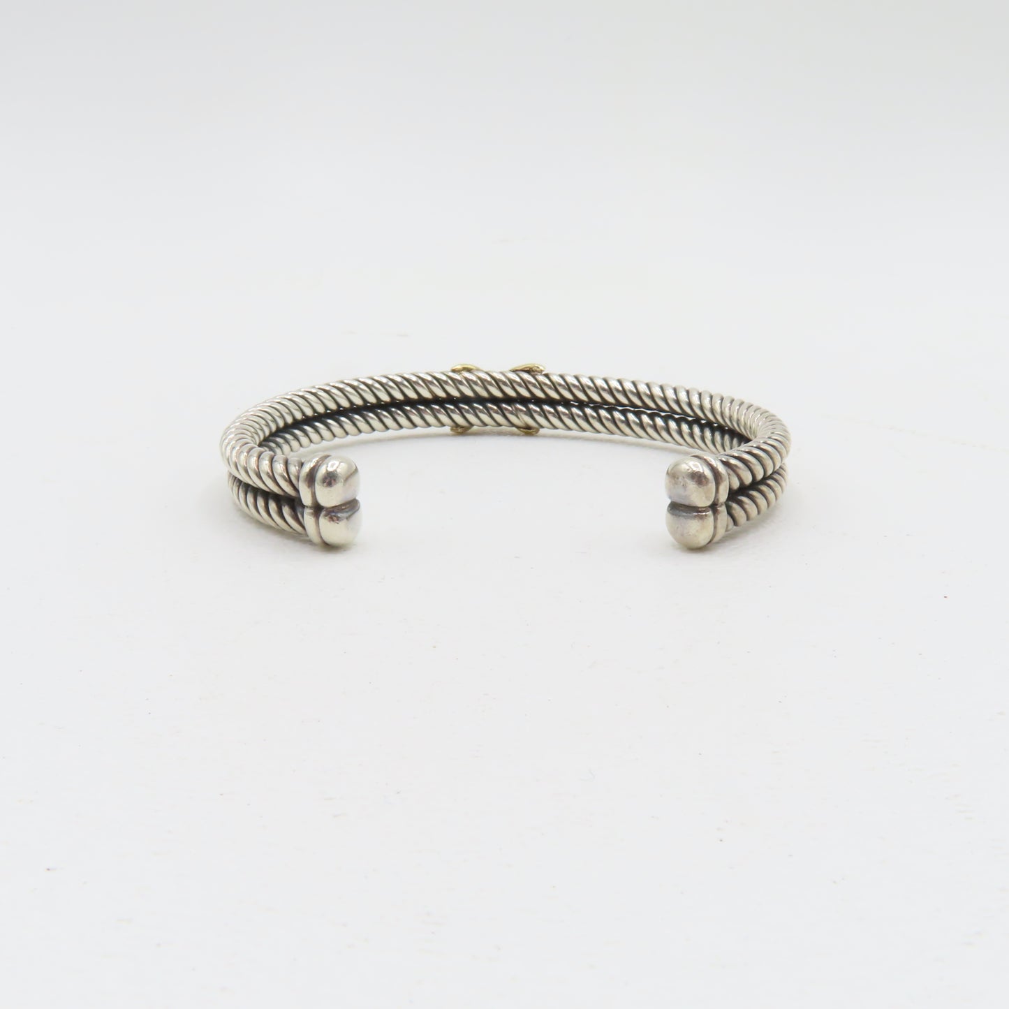 RdM Italy Sterling Silver & 18K Gold X Double Cable Cuff Bracelet 8.5mm 6-3/4" 20.7g