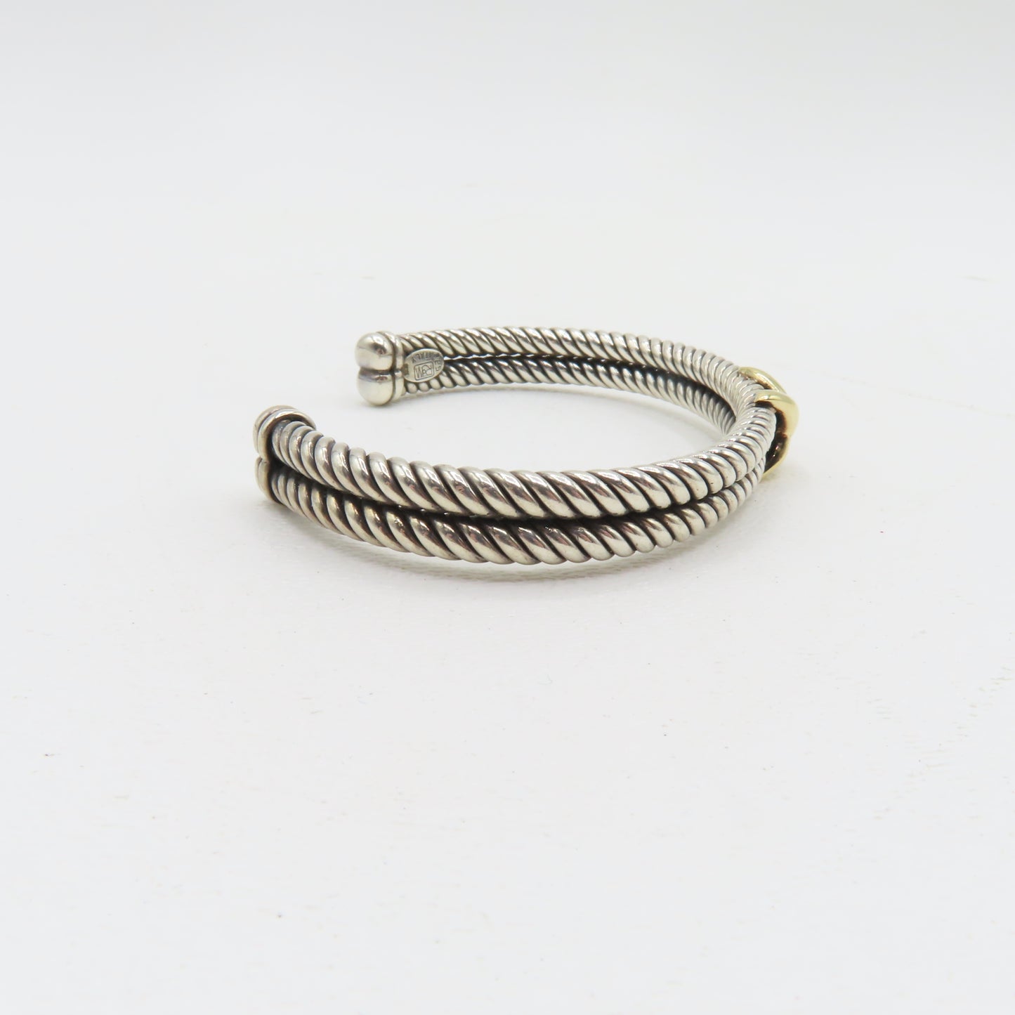 RdM Italy Sterling Silver & 18K Gold X Double Cable Cuff Bracelet 8.5mm 6-3/4" 20.7g