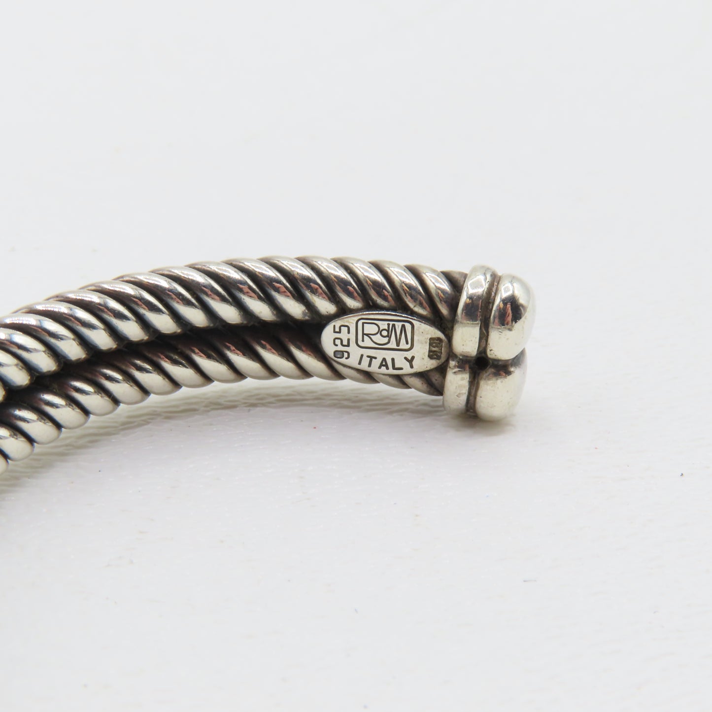 RdM Italy Sterling Silver & 18K Gold X Double Cable Cuff Bracelet 8.5mm 6-3/4" 20.7g