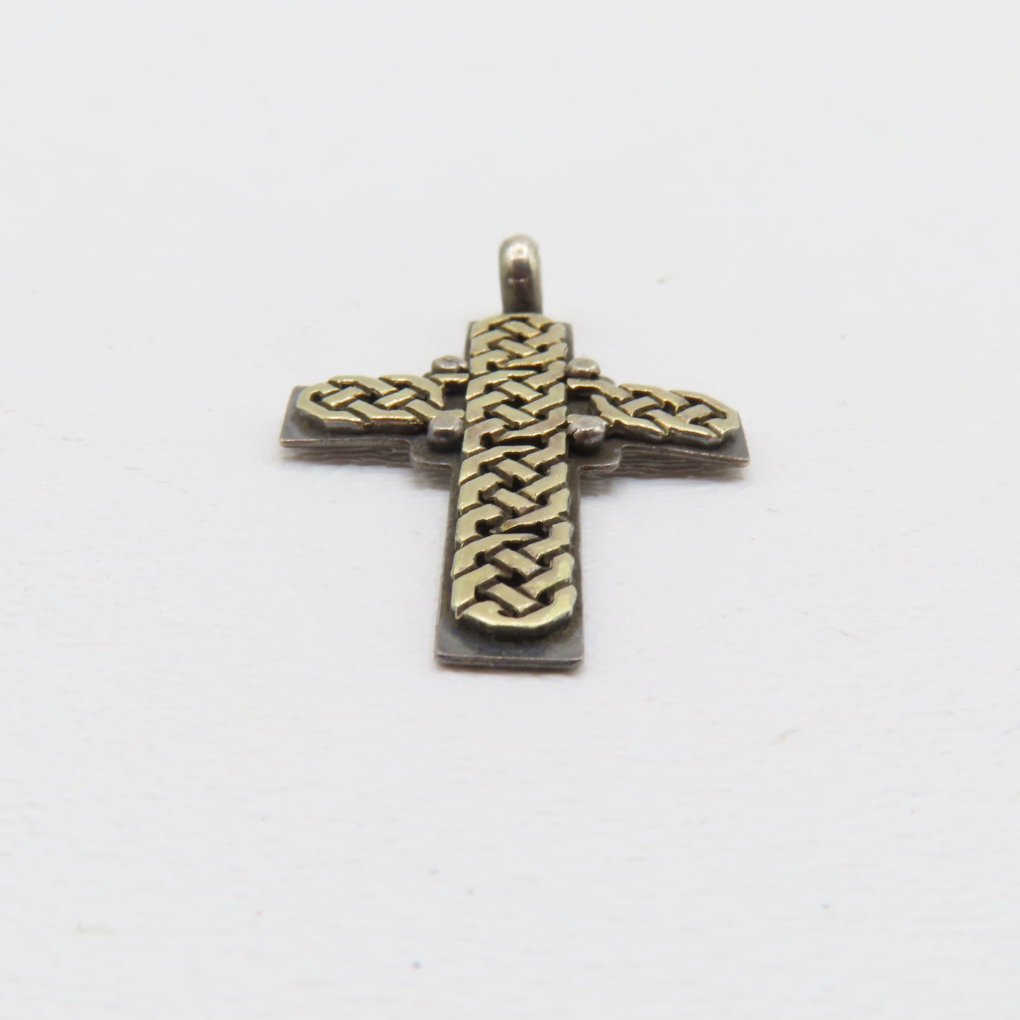 Sterling Silver & 18K Yellow Gold Celtic Knot Cross Pendant 1" 5g