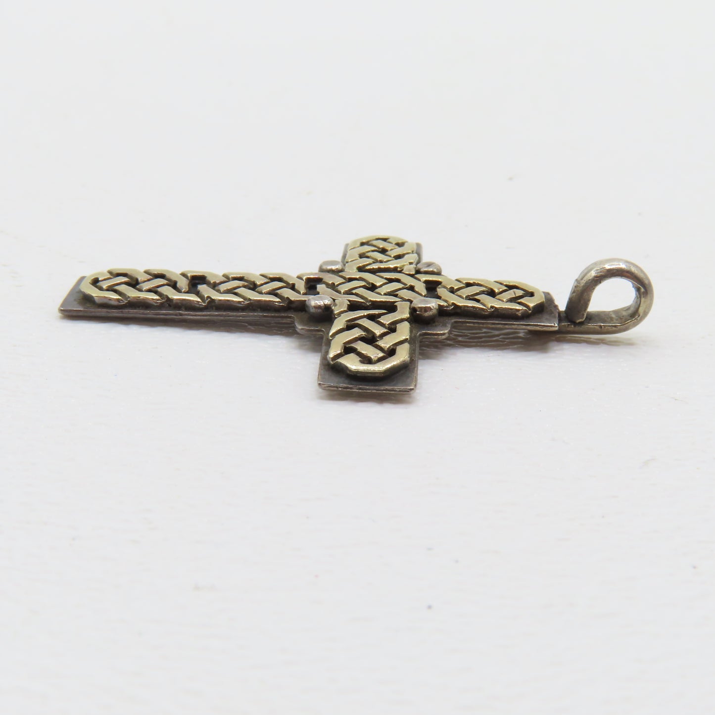Sterling Silver & 18K Yellow Gold Celtic Knot Cross Pendant 1" 5g