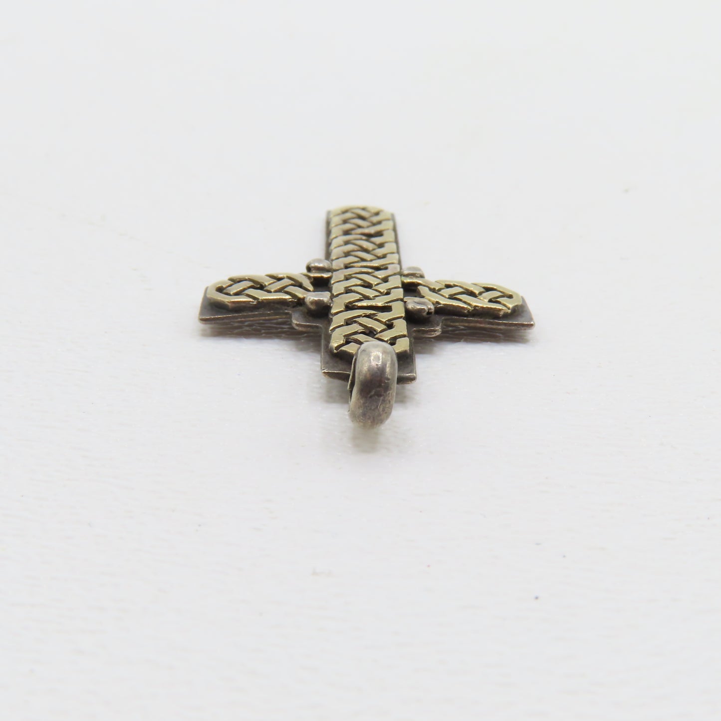 Sterling Silver & 18K Yellow Gold Celtic Knot Cross Pendant 1" 5g