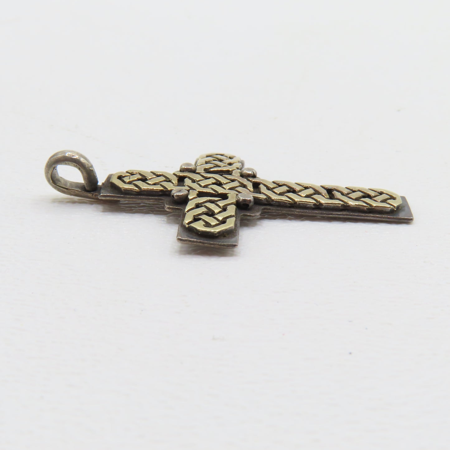 Sterling Silver & 18K Yellow Gold Celtic Knot Cross Pendant 1" 5g