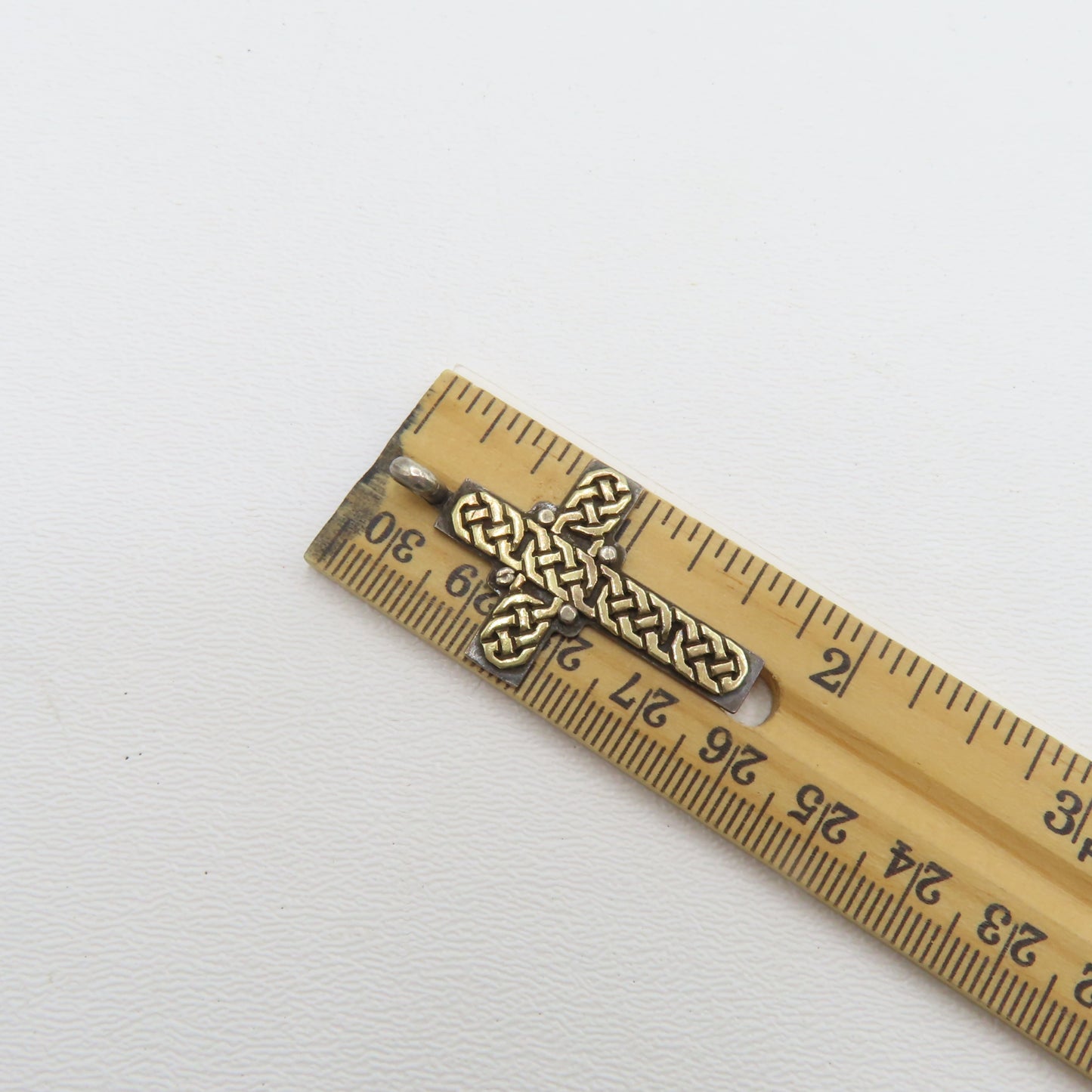Sterling Silver & 18K Yellow Gold Celtic Knot Cross Pendant 1" 5g