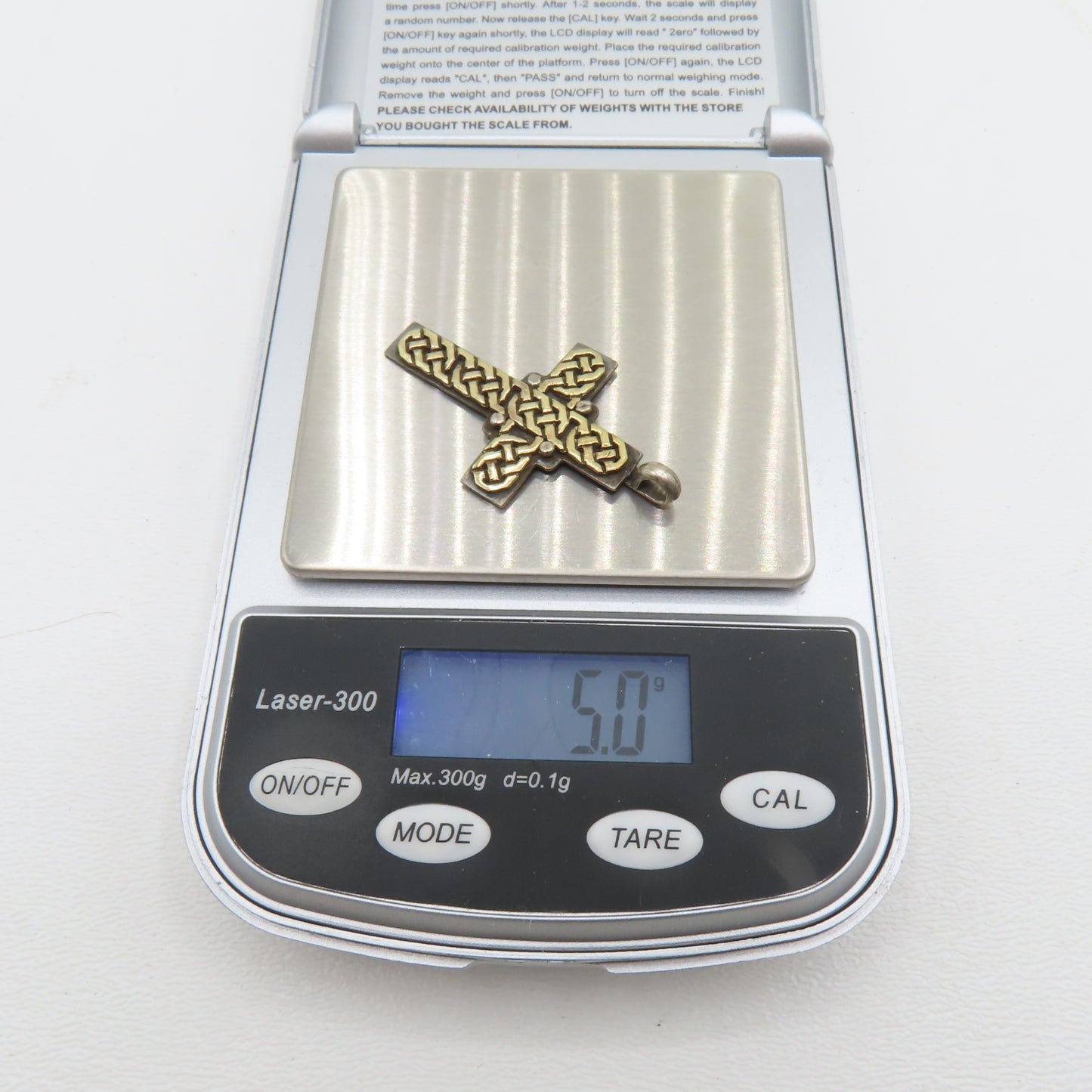 Sterling Silver & 18K Yellow Gold Celtic Knot Cross Pendant 1" 5g