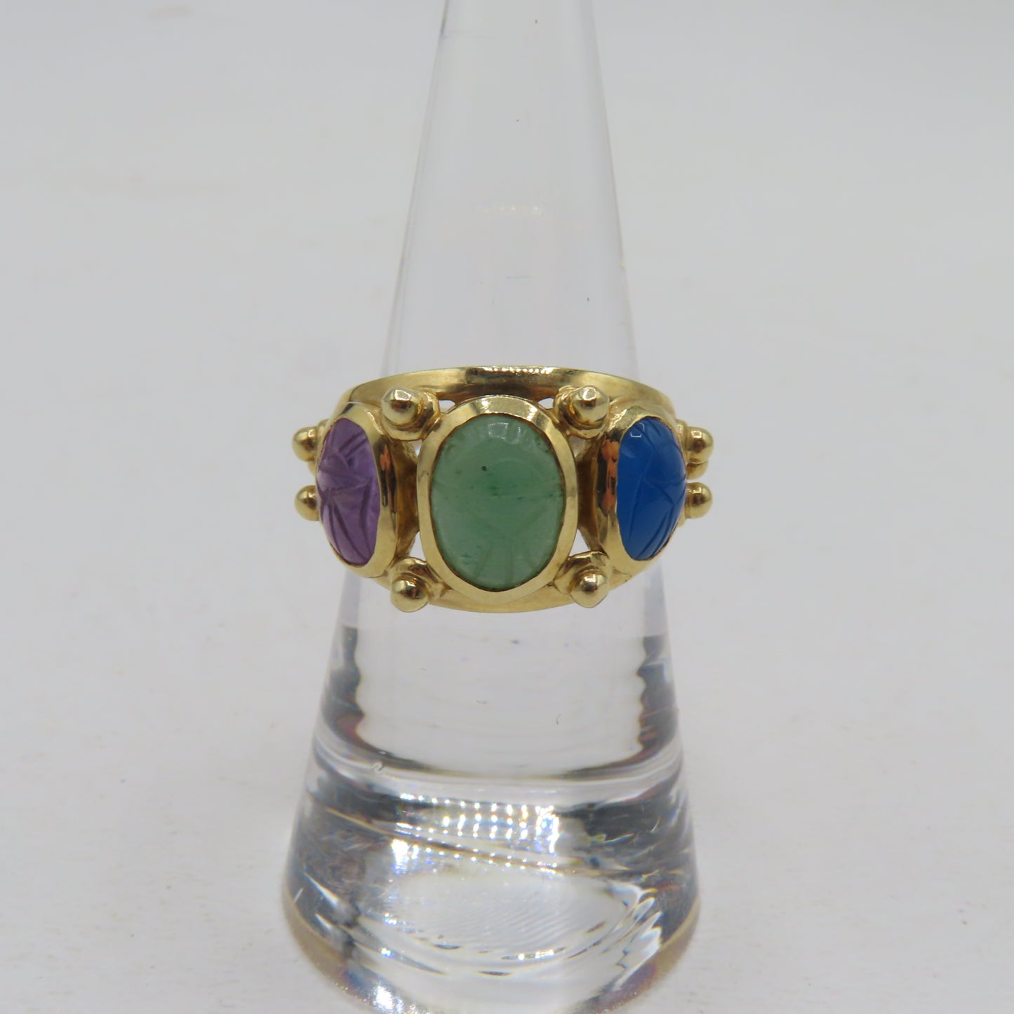 14K Yellow Gold Multi Gemstone Scarab Beetle Ring Size 7 5.3g