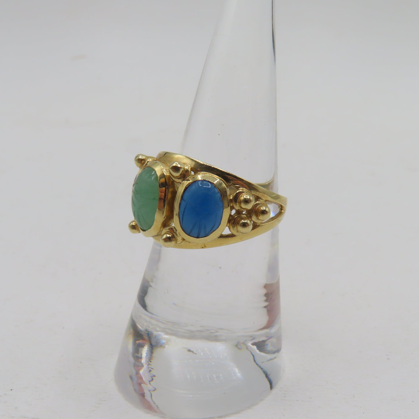 14K Yellow Gold Multi Gemstone Scarab Beetle Ring Size 7 5.3g