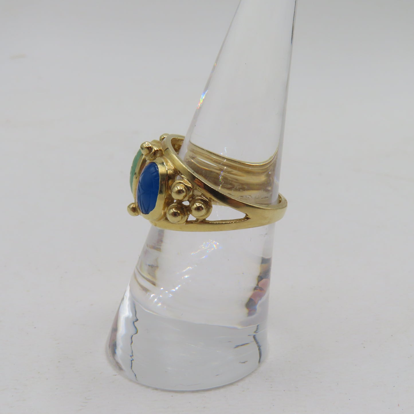 14K Yellow Gold Multi Gemstone Scarab Beetle Ring Size 7 5.3g