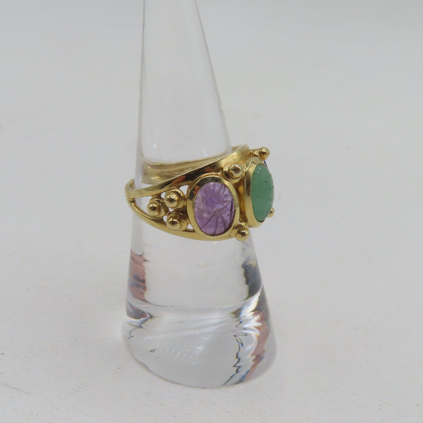 14K Yellow Gold Multi Gemstone Scarab Beetle Ring Size 7 5.3g