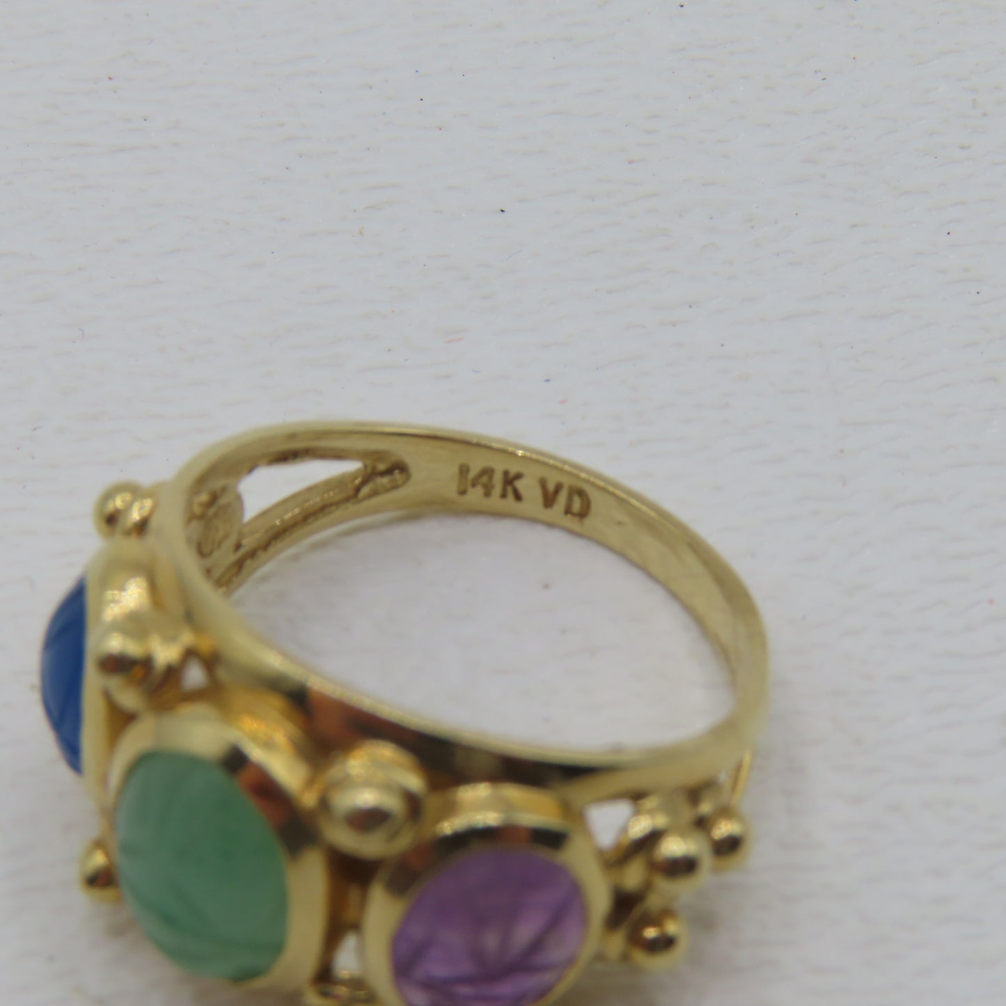 14K Yellow Gold Multi Gemstone Scarab Beetle Ring Size 7 5.3g