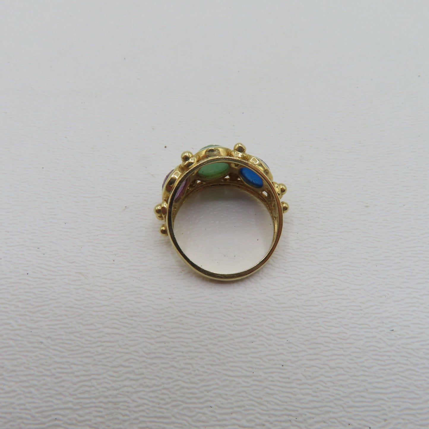 14K Yellow Gold Multi Gemstone Scarab Beetle Ring Size 7 5.3g