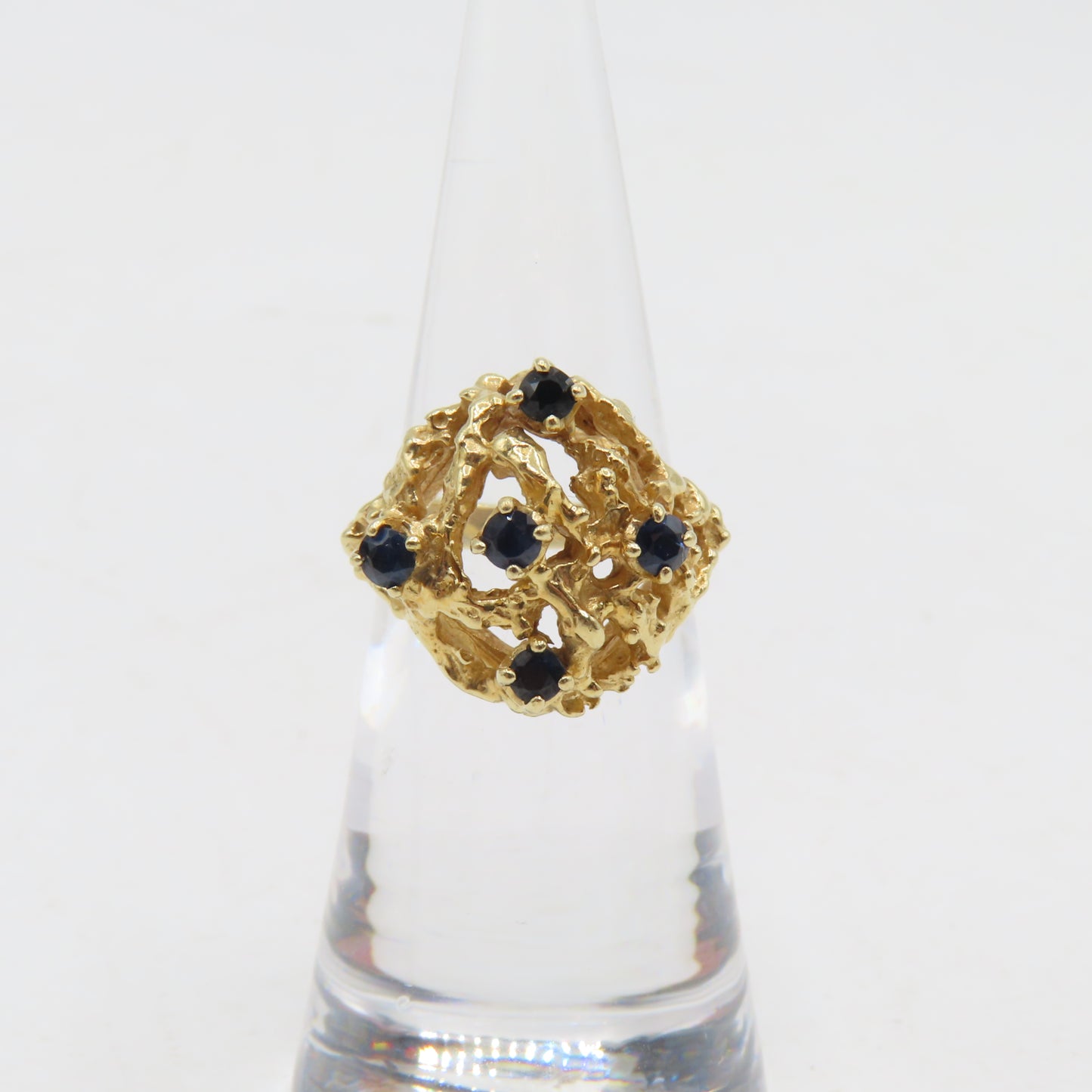 14K Yellow Gold Blue Topaz Abstract Nugget Ring Size 5 5.4g