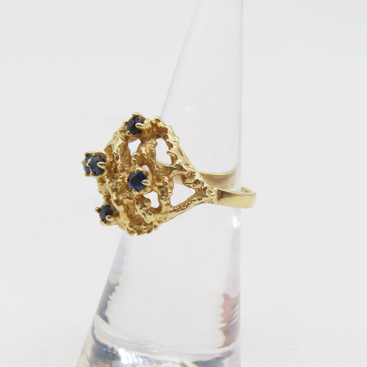 14K Yellow Gold Blue Topaz Abstract Nugget Ring Size 5 5.4g