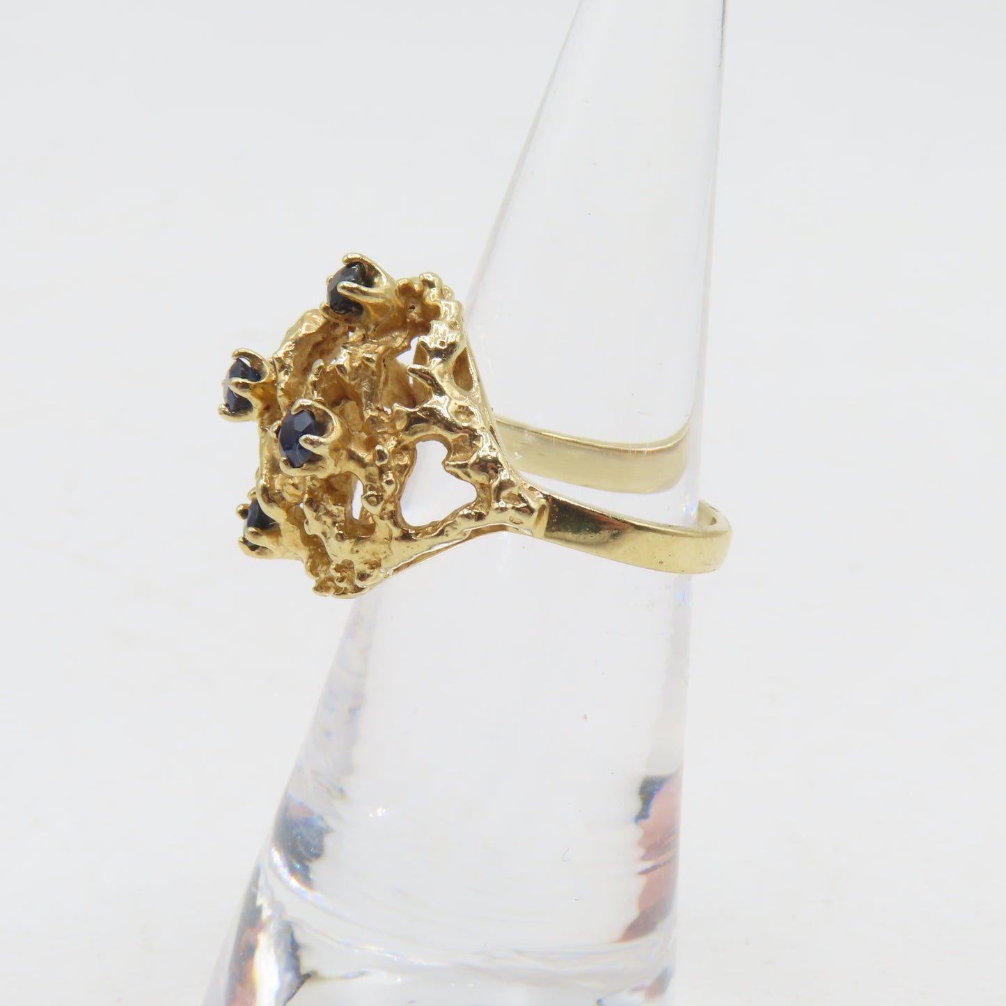 14K Yellow Gold Blue Topaz Abstract Nugget Ring Size 5 5.4g