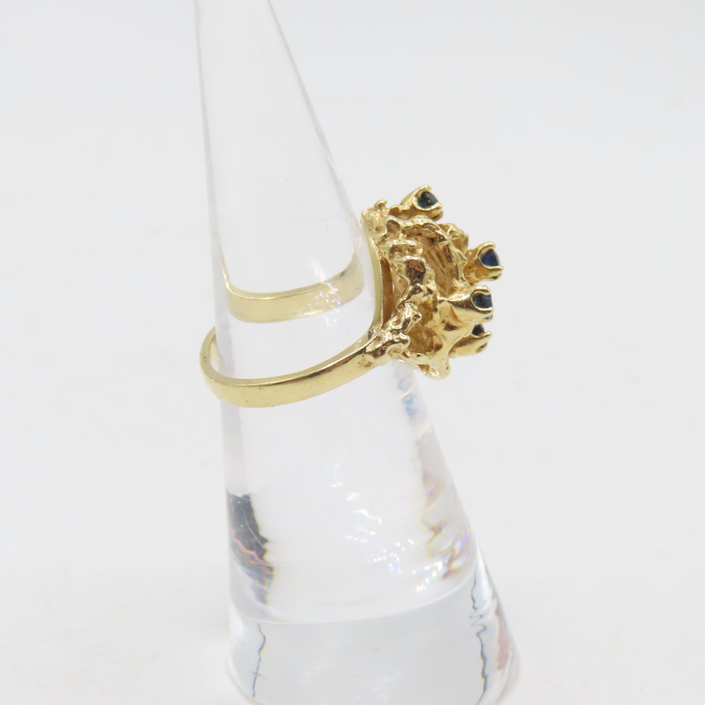 14K Yellow Gold Blue Topaz Abstract Nugget Ring Size 5 5.4g