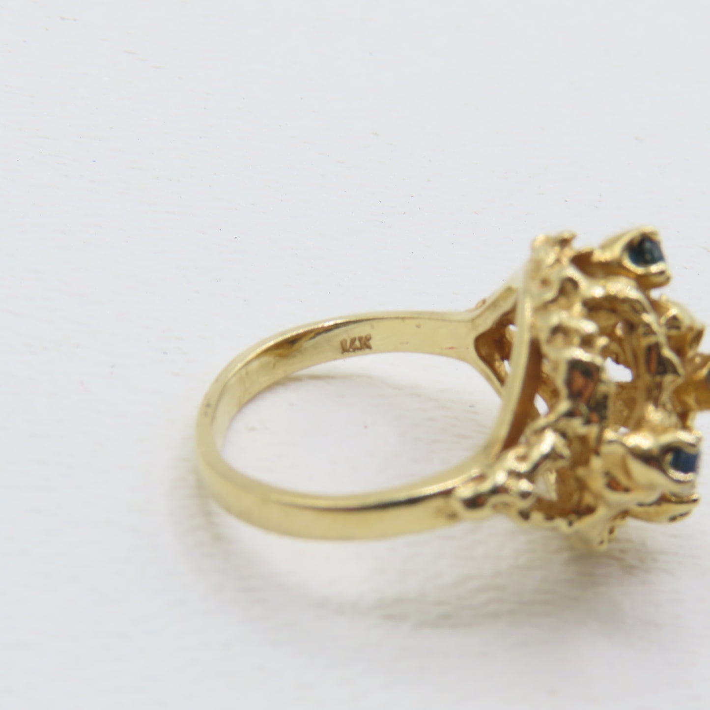 14K Yellow Gold Blue Topaz Abstract Nugget Ring Size 5 5.4g