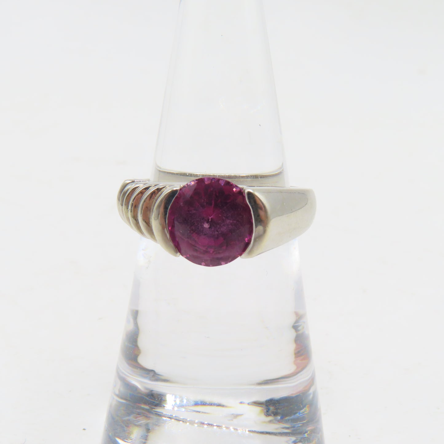 14K White Gold Pink Tourmaline Ring Size 6 5.9g