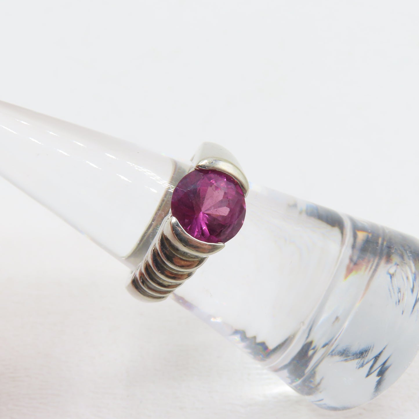14K White Gold Pink Tourmaline Ring Size 6 5.9g