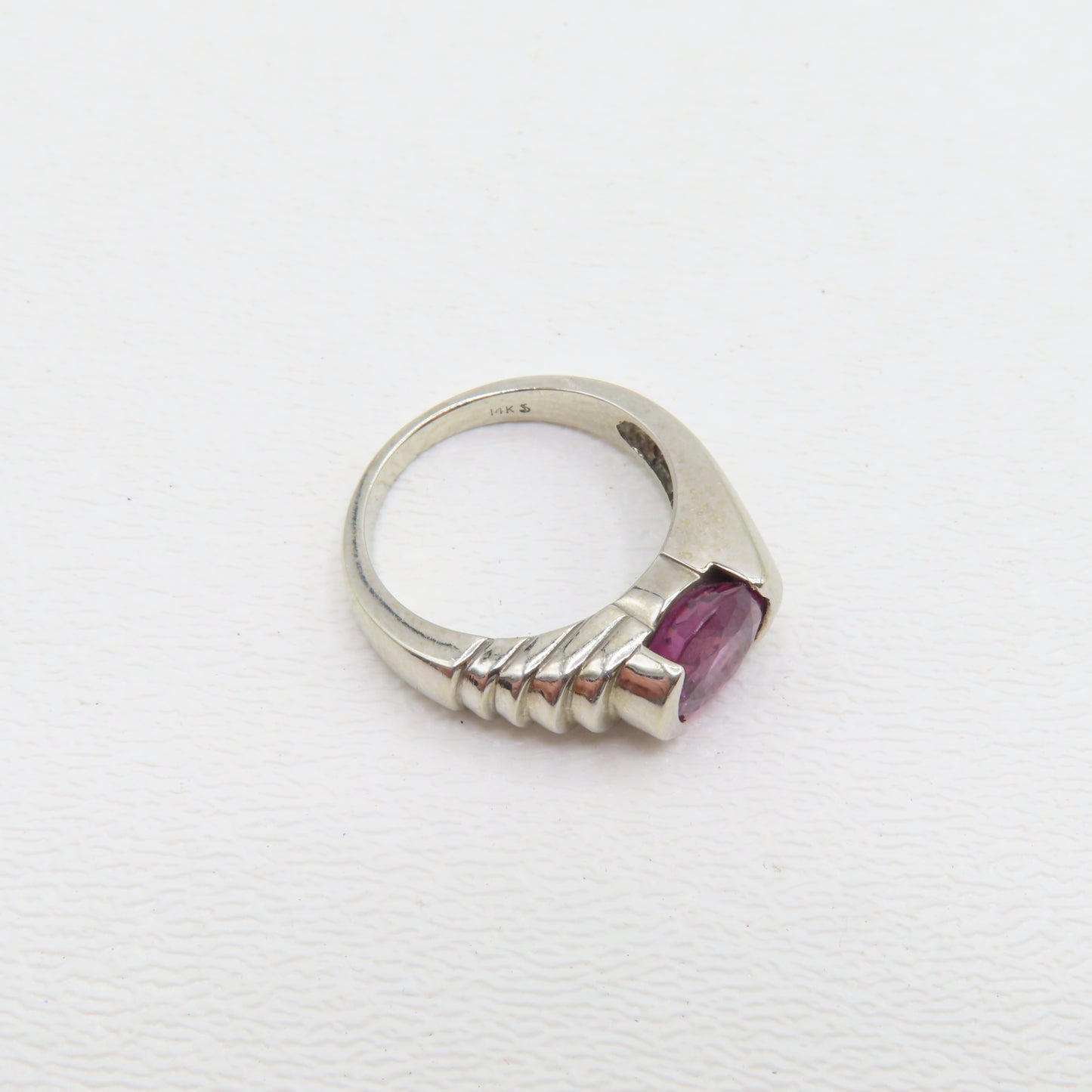 14K White Gold Pink Tourmaline Ring Size 6 5.9g
