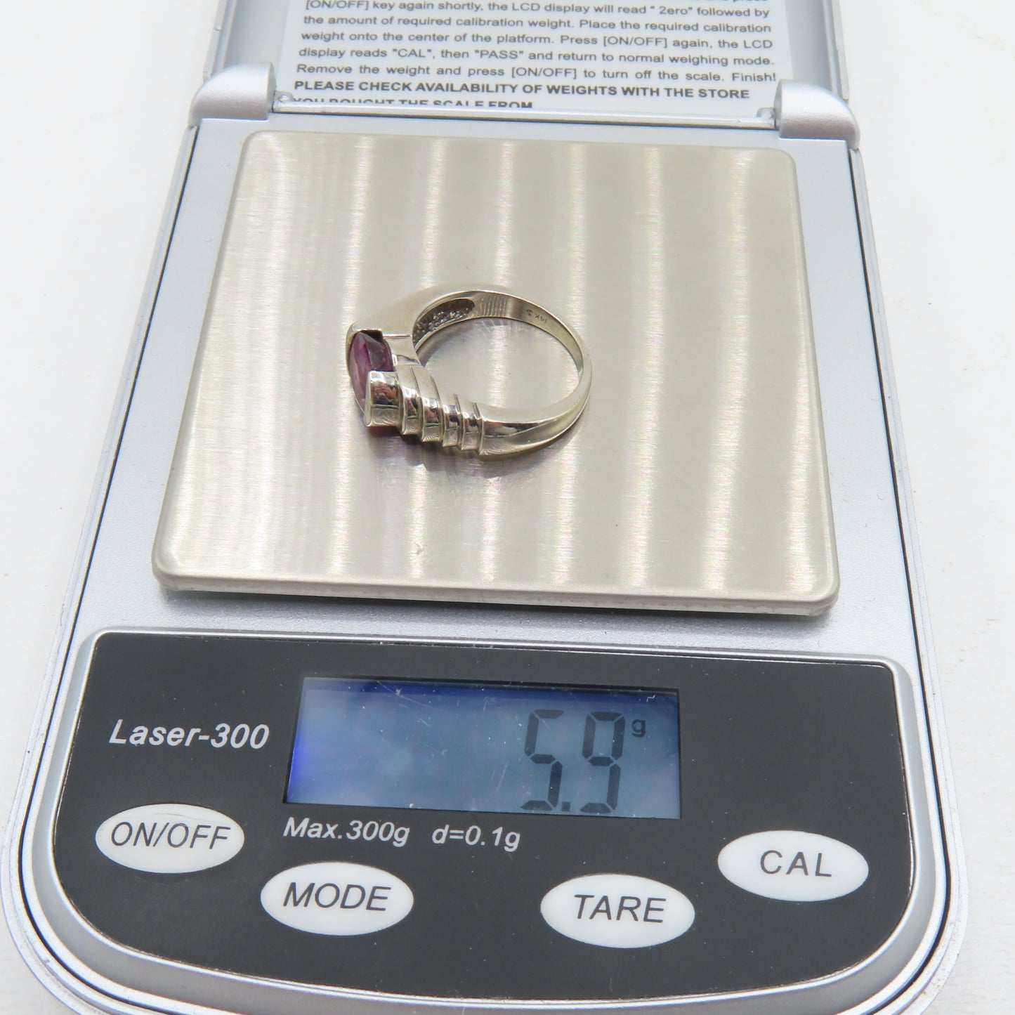 14K White Gold Pink Tourmaline Ring Size 6 5.9g