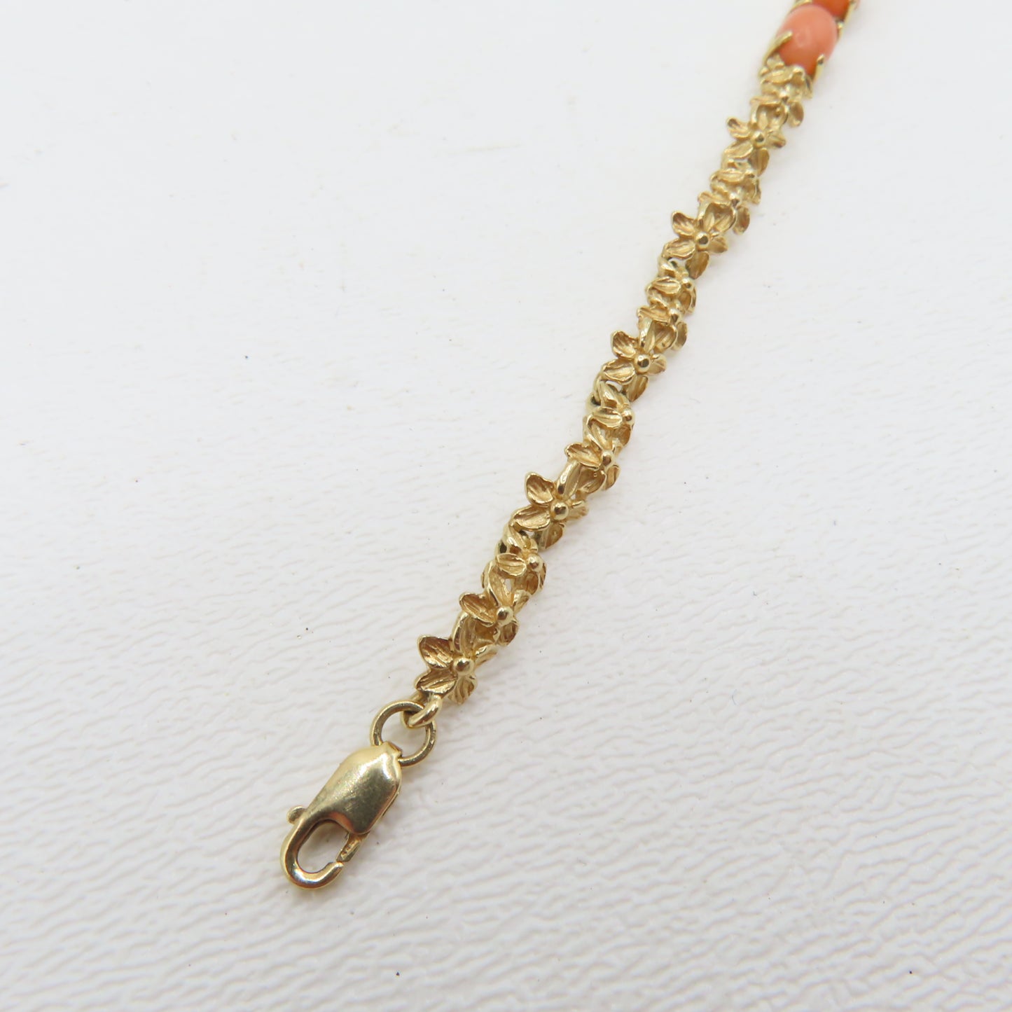 14K Yellow Gold Coral Flower Link Bracelet 7" 7.1g