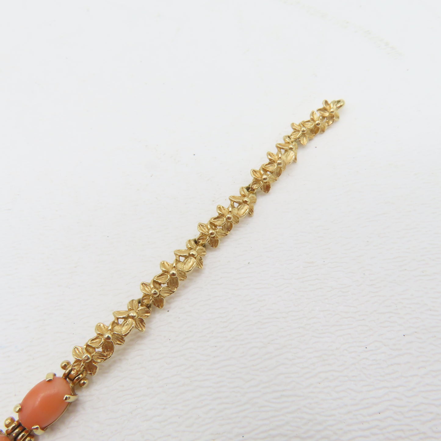 14K Yellow Gold Coral Flower Link Bracelet 7" 7.1g