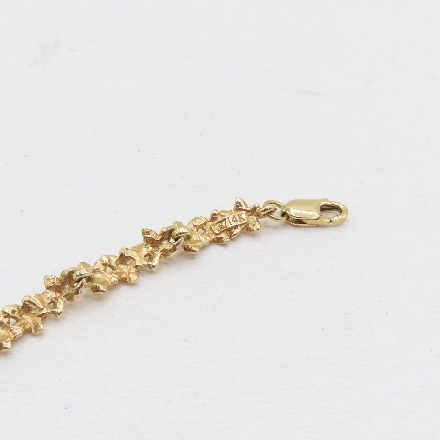14K Yellow Gold Coral Flower Link Bracelet 7" 7.1g